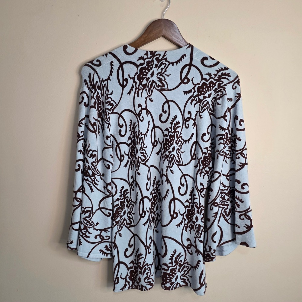 Cyrus Sweater Top Women Large Blue Brown Floral Bell‎ Sleeve V-Neck 57804 - Picture 4 of 9